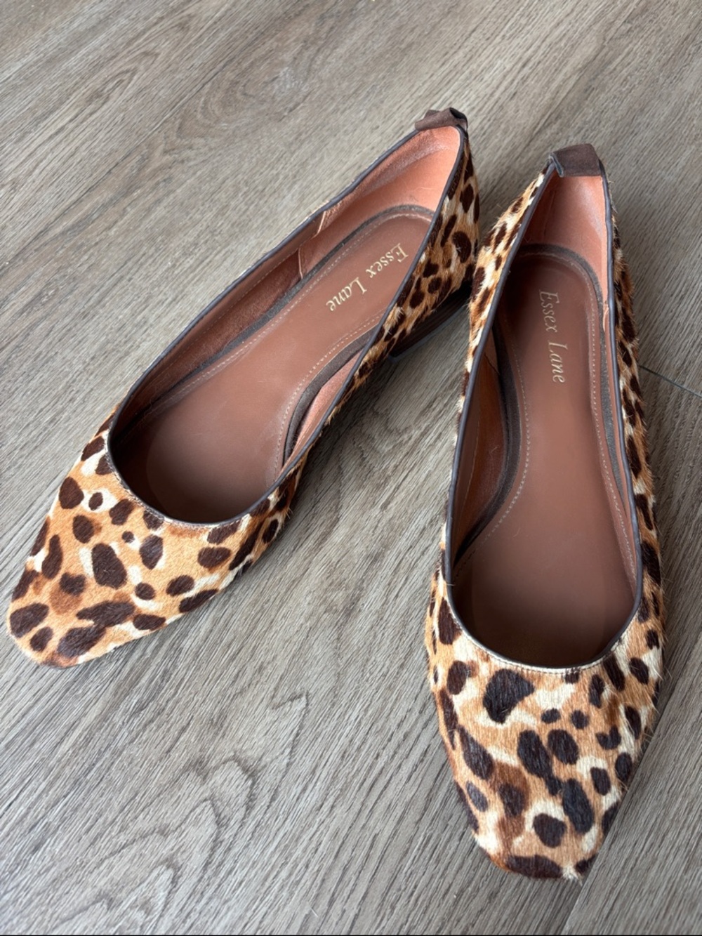 Essex Lane El-Elyn Leopard-Print Cowhide Leather Sqare Toe Flats